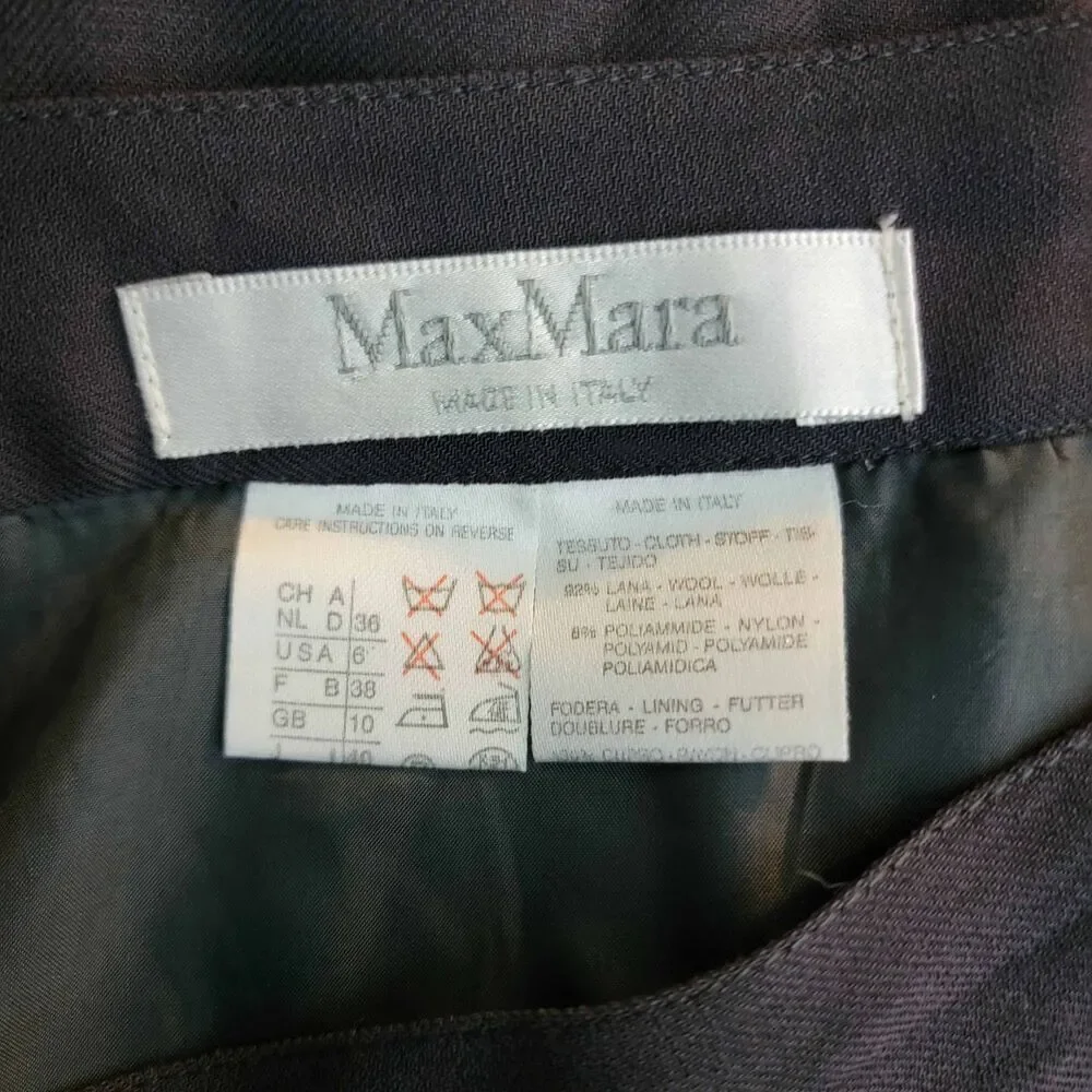 Maxmara Skirt Size 6 Pleated Pencil Dark Gray Wool Blend